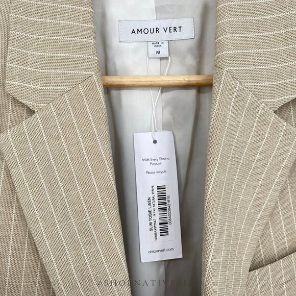 NWT Amour Vert Women’s Slim Tobie Blazer  | Sz Medium | Natural (Tan) Striped - Picture 6 of 14